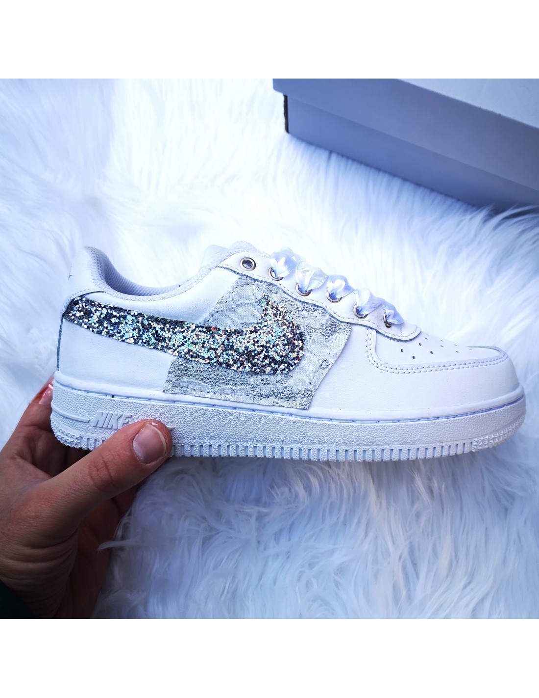 Nike Air Force One AF1 Glitter Argento e Pizzo